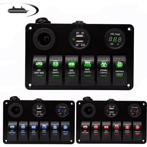 Universal Car Switch Panel 12V Voltmeter Dual USB Accessories For Marine Boat Caravan RV Electric Digital Display Switches