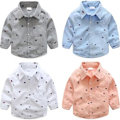 High Quality Costume Boy Clothes Boys Shirt 1pc Brand Infant Baby Toddler Boys Cotton Oxford Print Long Sleeve Casual Shirt 1-2Y