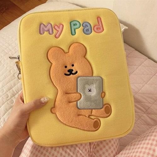 Tablet Bag for iPad Protection Bag Cartoon Cute Embroidery 10 10.8 11 13 Pad Storage Sleeve Ins Bear Pattern Cute Case for Ipad