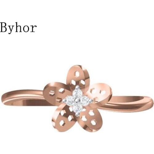 Byhor Solid 14K White+Rose Gold 0.032ct H/SI Natural Diamonds Fine Jewelry Trendy 2020 новинка ring Diamond flowers кольца Women