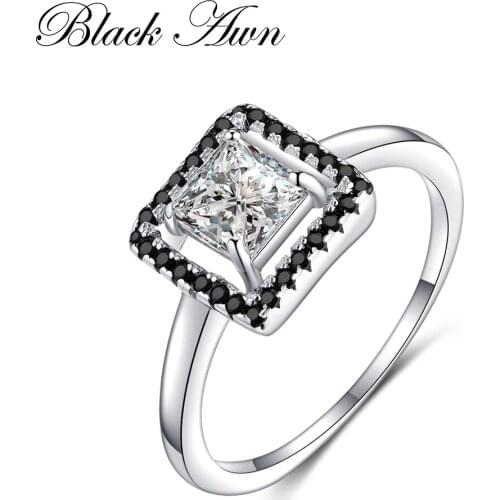 SODROV 2020 Engagement Rings for Women Genuine 100% 925 Sterling Silver Jewelry Black&White Stone Square Bijoux Bague C221