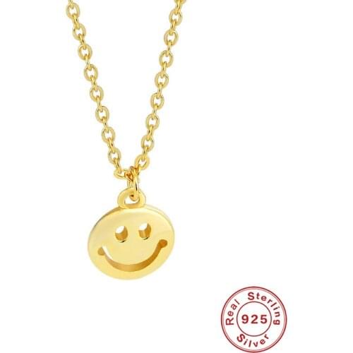CANNER 925 Sterling Silver Pendant Necklace Simple Smiley Face Choker Necklace For Women Girl 2021 trend Anniversary Gift Collar