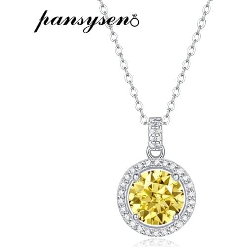 PANSYSNE Luxury 925 Sterling Silver 3ct Round Yellow Created Moissanite Gemstone Pendant Necklaces for Women Chain Necklace Gift