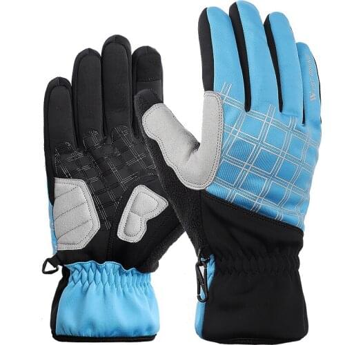 1 Pair Winter Riding Thermal Gloves Unisex Windproof Touch Screen Full Finger Bicycle Mitts