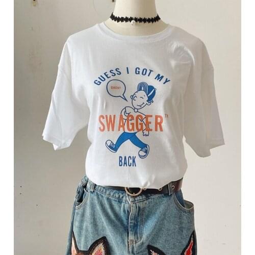 1pcs T-shirts Womens Summer Apricot White Cartoon Printed All-match Chic Trendy Loose Kawaii Lovely Girlish Students Female Tees
