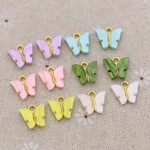 12PCS Gold Color Crystal Enamel Butterfly Charm Pendant for Jewelry Making Bracelet Necklace DIY Earrings Handmade Craft 13x12mm