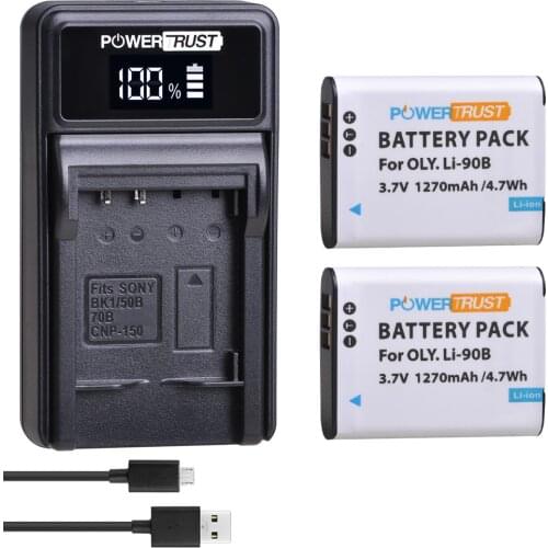 2Pcs LI-90B LI 90B LI-92B LI90B Li-ion Battery + LED USB Charger for Olympus Tough TG-1 iHS TG-2 iHS TG-3 TG-4 SH50 iHS SH60