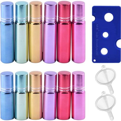 6 Colors Travel Empty Refillable Roll On Roller Ball Glass Bottles Vial 2 PCS Transfer Funnel 1 PCS Bottle Opener Set