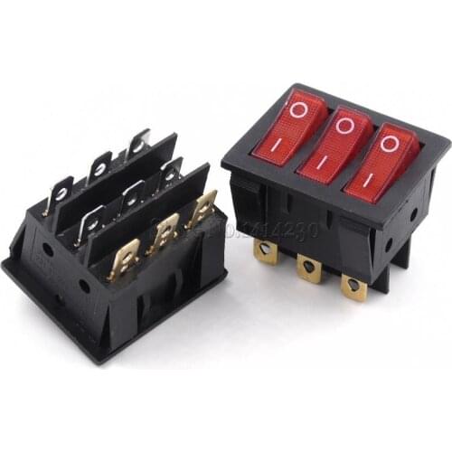 KCD3 34*40 Big Rocker Switches With Red Ligh Three-Way Switch 9 Pin 2 Position multi-knife single-throw 16A/30A 250V AC ON-OFF