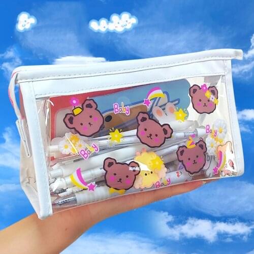 Big Cartoon Transparent Pencil Case Pvc Kawaii Pencil Bag High Capacity Stationery School Supplies Pen Case Triangle Bag