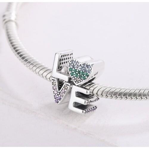925 Sterling Silver Multi-Color Zircon Love Charm Beads Pendant Charm Bracelet DIY Jewelry Making Women Gift For Pandora