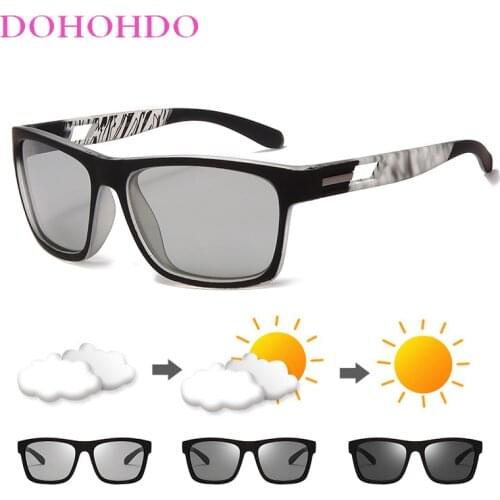 DOHOHDO New Men Polarized Photochromic Sunglasses Brand Design Woman Driving Change Color Sun Glasses Anti-UV Square Goggles