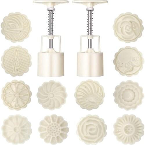 14pcs/set Moon Cake Moulds Hand Pressure Round Square DIY Biscuits Molds Cookie Cutters Set Cake Baking Tools