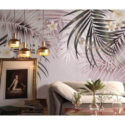 Custom Size Mural Tropical Plant Banana Leaf Wallpaper Retro Tropical Palm Tree Art Wallpaper Background mural Wall 3d wallpaper