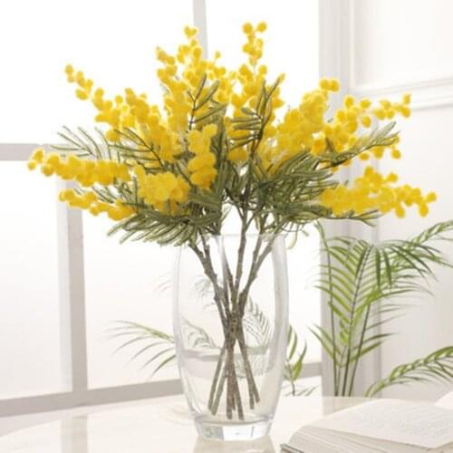 38cm White/Yellow Artificial Acacia Yellow Mimosa Plush Pudica Spray Cherry fake Silk Flower Wedding Party Decor Red Bean Plant