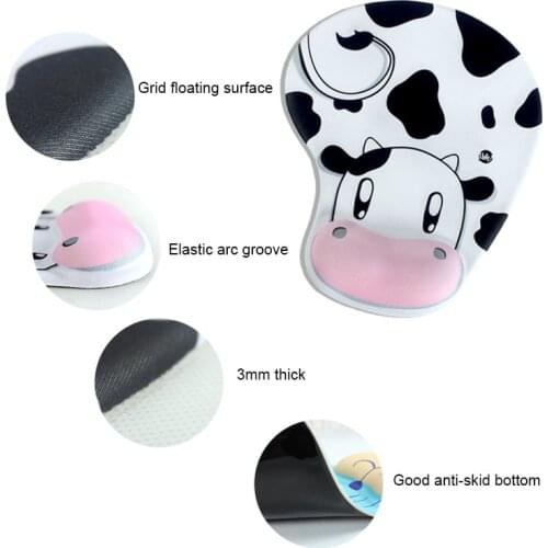 Mouse Pad With Wrist Support Cartoon Cute Cow Animal Silicone Wrist Comfortable Non-slip Cartoon Anime Color Gaming Mouse Pad