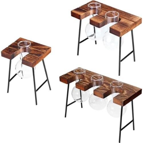 Creative Wooden Frame Vase Hydroponic Plant Transparent Glass Container