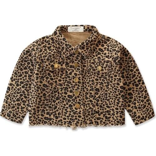 2020 Autumn Kids Girls Fashion Jacket Coats Leopard Print Long Sleeve Single Breasted Turn Down Collar Outwear