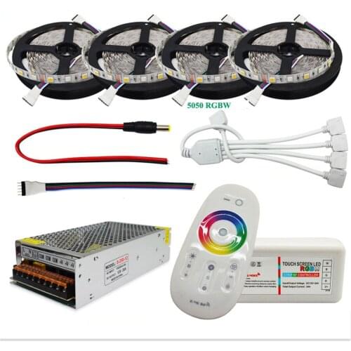 DC12V 5050 LED Strip Waterproof RGB RGBW Led Light Flexible Tape+Touch Remote Controller +12V Power adapter Kit 30M 20M 10M 5M