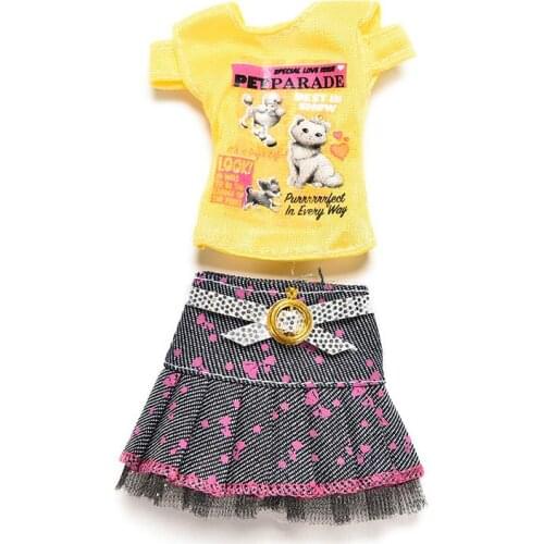 Fashion Skirt for doll Doll Cartoon Cat Print T-Shirt Suits Party Clothes for doll s Dolls Girls Toy Accessories Gift