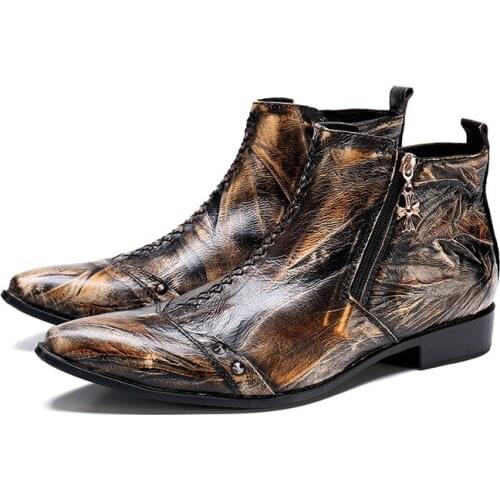 Men Fashion Yellow Leather Boots British Style Breathable Ankle Boots Mens Martin Boots