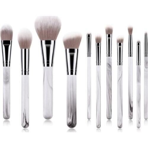 Landscape color 11pcs makeup brushes set wooden handle with aluminum tube and nylon wool