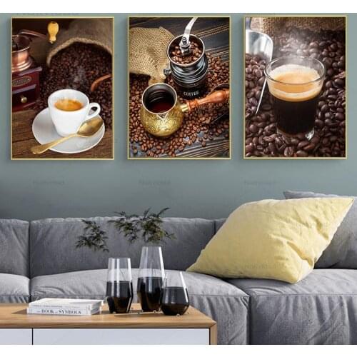 Nordic Coffee Theme Photography Canvas Posters Print Modern Wall Art Pictures for Living Room Dining Room Cafe Office Aisle