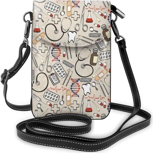 NOISYDESIGNS Mini Brand Designer Women Strap Shoulder Bag Cartoon Nurse Pattern Print Messenger Bags PU Leather Small Handbags