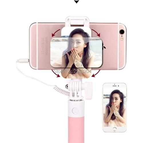 2pcs/lot New Selfie Stick with 360 Degree rotation and Rear Mirror, Extendable Monopod for iPhones, Android Smart Phones
