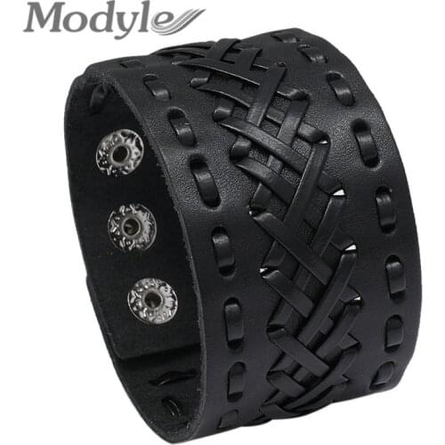 Modyle New Fashion Woven Leather Rope Wrapping Special Style Classic Punk Vintage Leather Bracelet for Men