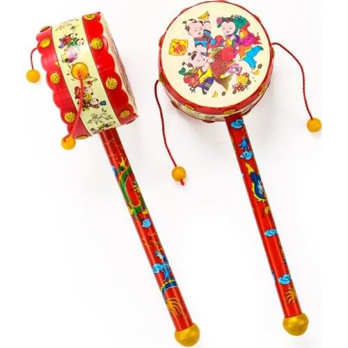 Chinese Style Classic Auspiciou Rattle Montessori Children Hand Drum Baby Rattle Music Toy Child Early Education Gift Home Decor