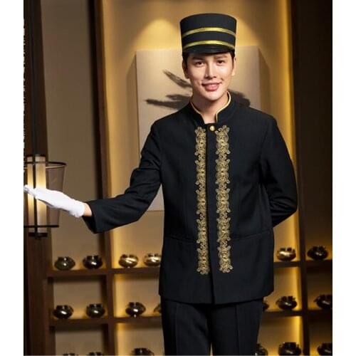 Hotel Doorman uniform Men Luggage reception Welcomeman Spring Long sleeve Embroidery black