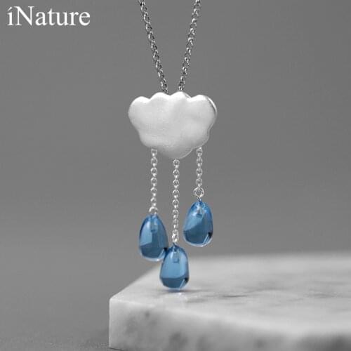 INATURE 925 Sterling Silver Cloud Design Long Tassel Crystal Pendant Necklace For Women Jewelry Accessories