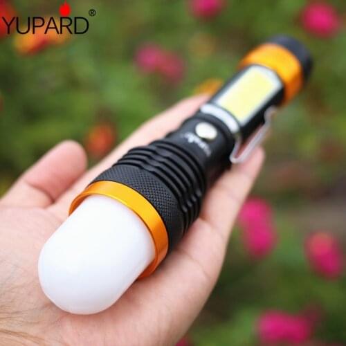 Portable Working lamp T6+COB LED Pen buckle Flashlight ZOOM Torch USB Charge Rear magnet work light 18650 battery