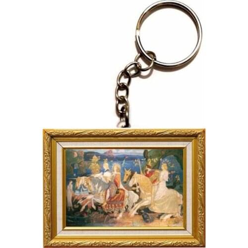 QiYuFang Photo Frame Oil Painting Mythology Acrylic Chain Keychain Car Keyring Men Bag Women Key Ring Keychains Keyrings