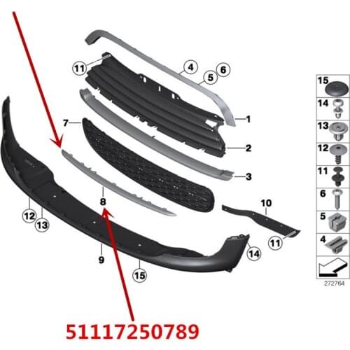 51117250789 Car Front bumper middle mesh trim 1.6Lb mw2011-2014 mini F55 F56 F57 R55 R56 Front bumper trim fender Bottom plate