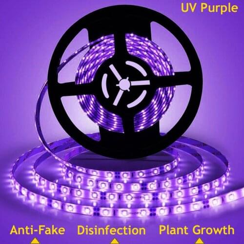 UV led strip SMD5050 Not waterproof ribbon puple flexible strip light ultraviolet tape 300leds DC5V wave length 395-405nm