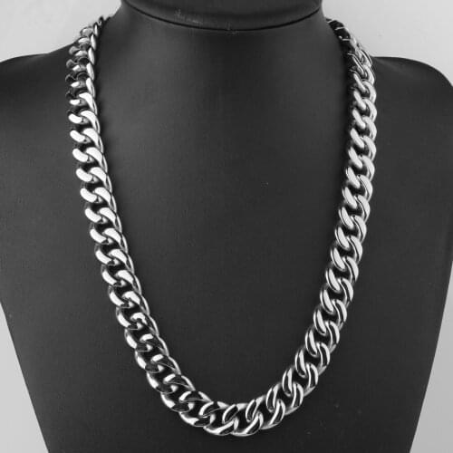 Tiasri 15mm Heavy Stainless Steel Mens Necklace Bracelet Holiday Gift Cuba Miami Chain Choker Link Hip hop Jewelry Wholesale