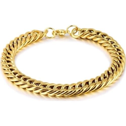 Wholesale Jewelry -- (21 cm x 9 mm) 316L titanium steel Gold Color Heavey Chain Bracelets Jewelry For Men No Fade