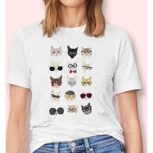Women Cat Short Sleeve 2021 90s Printing Cute New Fashion Graphic Tshirt T-Shirt Lady Cartoon Female Tops Tees Print Clothes
