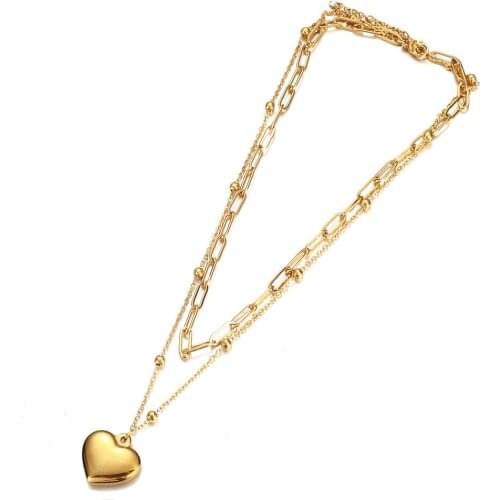 Stainless Steel Heart Pendant Necklaces For Woman Double Layer 2 Square Chains Choker Valentines Day Gift Drop Shipping