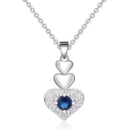 HXH QRX 925 Sterling Silver 18 Inch Blue AAA Zircon Heart Pendant Necklace For Women Fashion Wedding Party Charm Jewelry