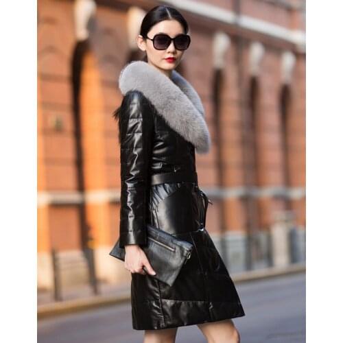 Plus Size 6XL Genuine Jacket Women White Duck Down Pure Fox Fur Leather European Thick Overcoat Mujer LX77