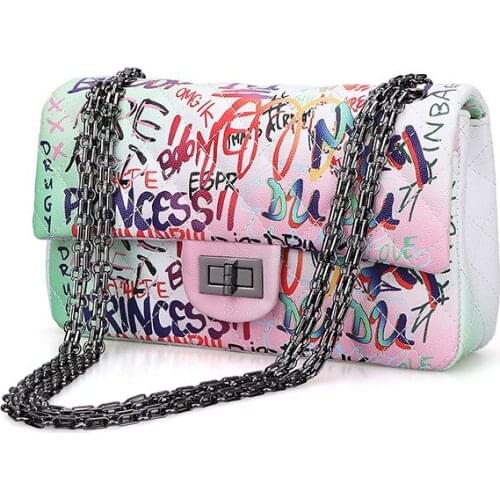 Famous Brand Graffiti Bags for Women Chain Luxury Handbags Women Bags Designer Letter Shoulder Bags Ladies Purses Tote Bag