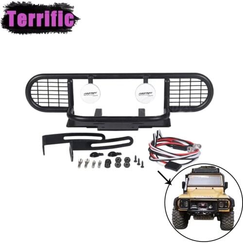 1/10 Metal Camel Trophy Front Bumper with Led Light and fixed brackets for RC Crawler Car Traxxas TRX4 RC4WD D90 D110 Upgrade