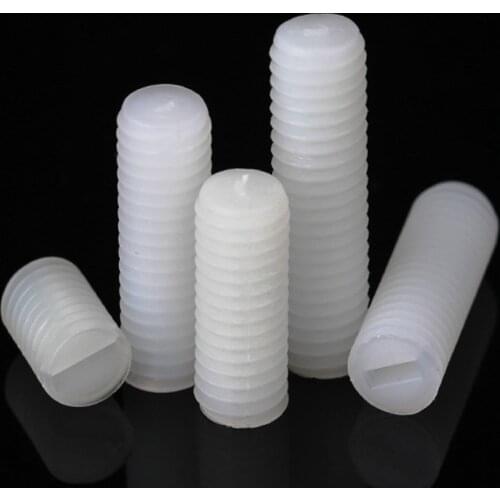1/50 M3 M4 M5 M6 M8 Metric Thread White Nylon PA66 Plastic Insulated Slotted Flat Point End No Head Headless Grub Bolt Set Screw