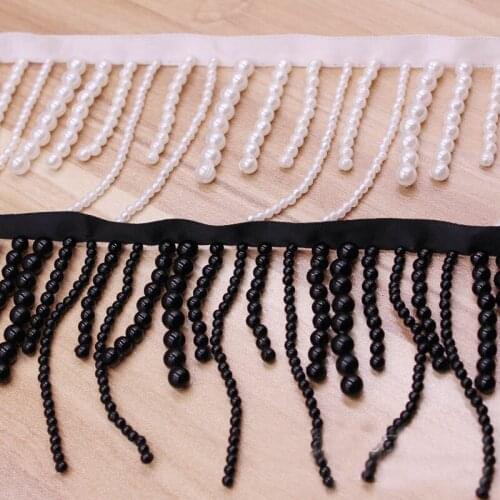 10yards Long Pearl Fringe Beaded Lace Trim Garment Dress Tassel Lace Decoration Shoes Ornaments White Black Hanging bead curtain