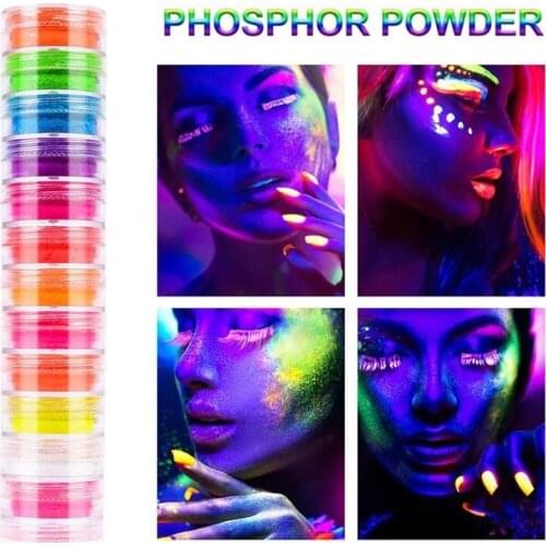 12 colors Fluorescent Nail Powder Neon Phosphor Colorful Nail Art Glitter Pigment LongLasting 3D Glow Luminous Dust Decorations