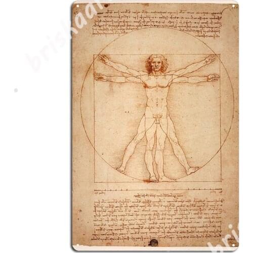 1492 Leonardo Da Vinci - Vitruvian Man Metal Signs Wall Mural Mural Funny Wall Decor Tin sign Posters