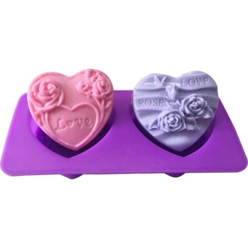 2Pcs Heart Shape Flower Soap Mold Rose Love Silicone Soap Making Mould Romantic Soap Mold For Lover Gifts Cake Decorating